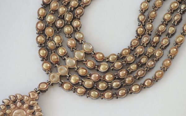 Multi-Layered Necklace with Red Rubies & Uncut Diamonds, Silver Front & Gold Back - Image 5