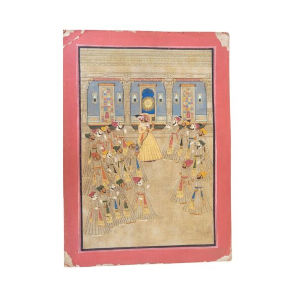 Royal Durbar Celebration | Vintage Indian Miniature Painting with Real Gold Work | 19.5 x 13.5 in