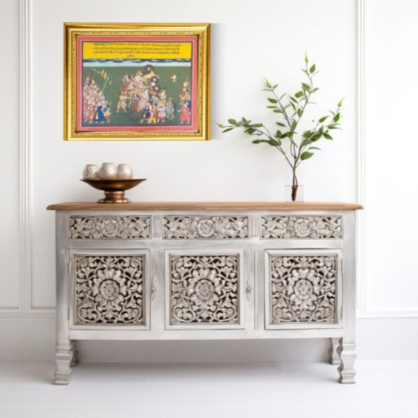 Royal Procession Miniature Painting | Hand-Painted with Natural Stone Colors & Real Gold Work | 18 x 14.5 inches - Image 2