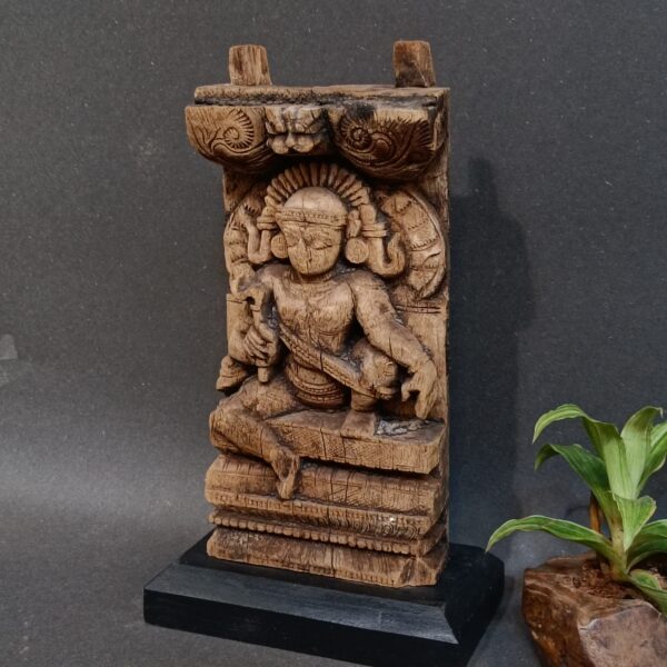 Antique Wooden Panel of Lord Vishnu – (13" H) - Image 2