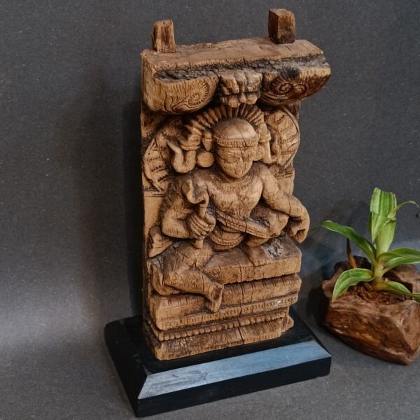 Antique Wooden Panel of Lord Vishnu – (13" H) - Image 4