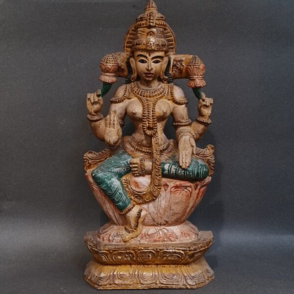 VIntage Handcrafted Wooden Goddess Lakshmi Statue – Traditional Indian Art (24.4" H) - Image 6