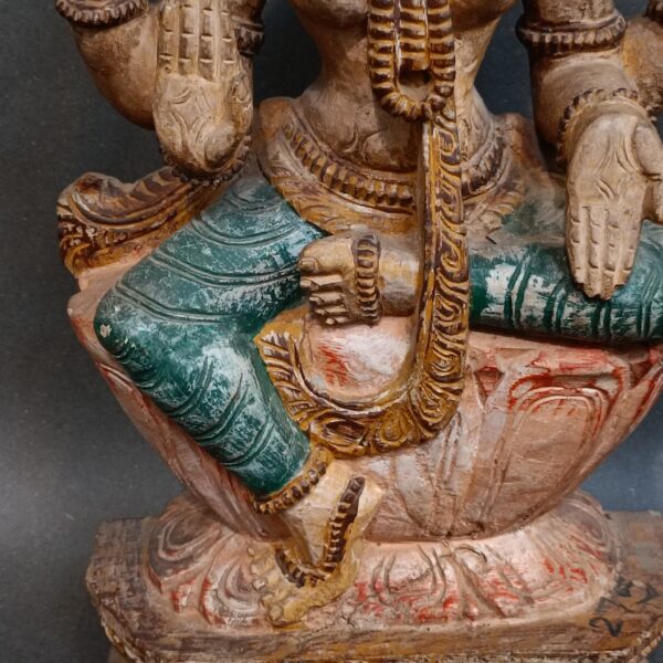 VIntage Handcrafted Wooden Goddess Lakshmi Statue – Traditional Indian Art (24.4" H) - Image 3