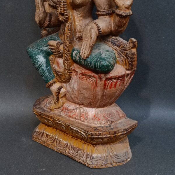 VIntage Handcrafted Wooden Goddess Lakshmi Statue – Traditional Indian Art (24.4" H) - Image 5