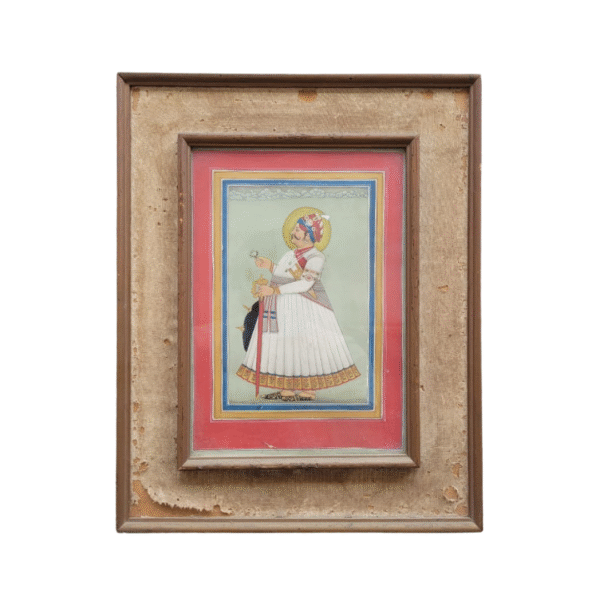 Antique Framed Mughal Miniature Painting – Portrait of a Regal King (14.5 x 11.5 in)