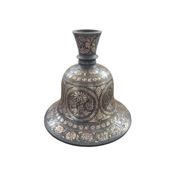 Antique Bidri Hookah Base | Intricate Floral Inlay | 5.5 Inches