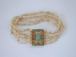 Gold And Turquoise Bracelet with Basra Pearls