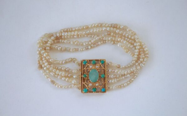Gold And Turquoise Bracelet with Basra Pearls