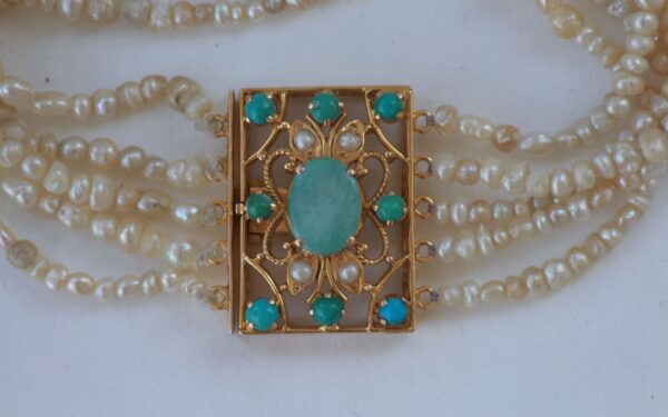 Gold And Turquoise Bracelet with Basra Pearls - Image 3