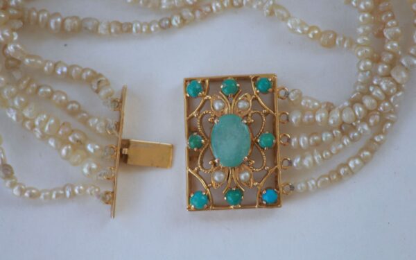 Gold And Turquoise Bracelet with Basra Pearls - Image 4