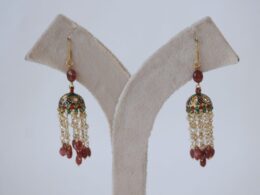 Vintage Enamelled Jhumki Earrings with Basra Pearls and Spinels