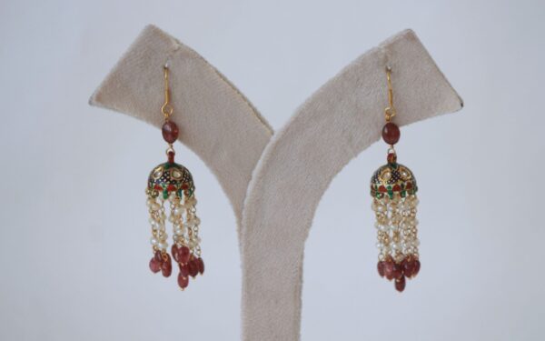 Vintage Enamelled Jhumki Earrings with Basra Pearls and Spinels