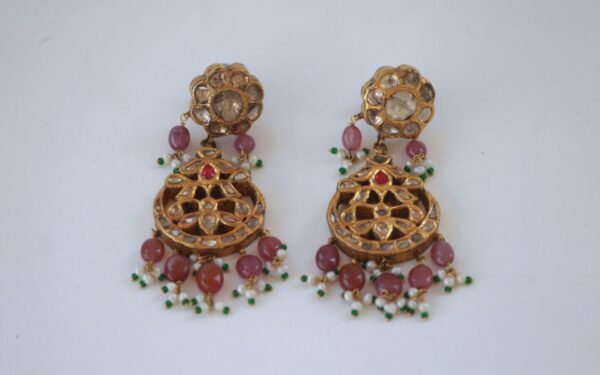 Vintage Earrings with Uncut Diamonds and Rubies and Pearls - Image 6