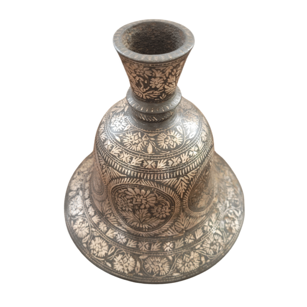 Antique Bidri Hookah Base | Intricate Floral Inlay | 5.5 Inches - Image 2