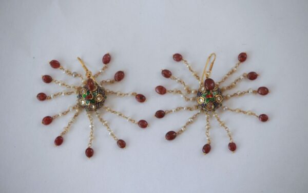 Vintage Enamelled Jhumki Earrings with Basra Pearls and Spinels - Image 5