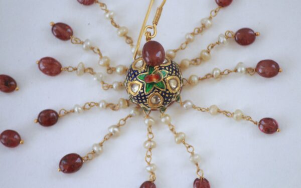 Vintage Enamelled Jhumki Earrings with Basra Pearls and Spinels - Image 2
