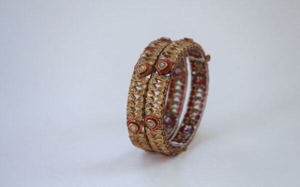 Old Opendable Vintage Bangles with Uncut Diamonds and Enamel - Image 5