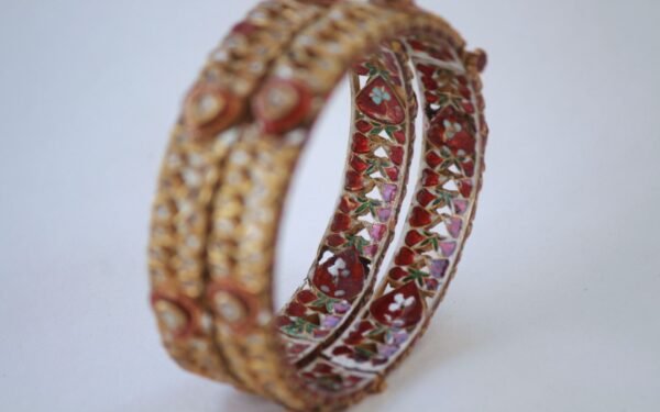 Old Opendable Vintage Bangles with Uncut Diamonds and Enamel - Image 2