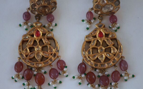 Vintage Earrings with Uncut Diamonds and Rubies and Pearls - Image 5
