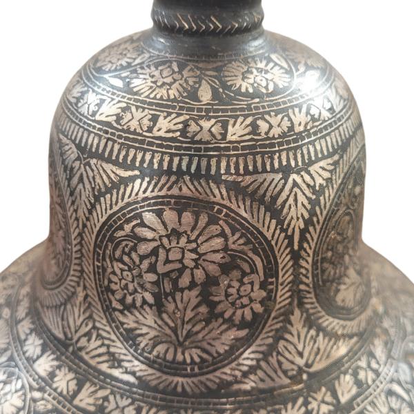 Antique Bidri Hookah Base | Intricate Floral Inlay | 5.5 Inches - Image 3