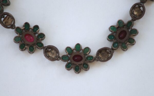 Silver Necklace and Earrings with Emeralds, Burmese Rubies and Rosecut Diamonds - Image 3