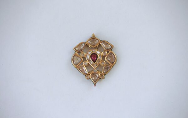 Vintage Uncut Diamonds and Rhodolite Gemstones Pendant With Beautiful Enamel at back side