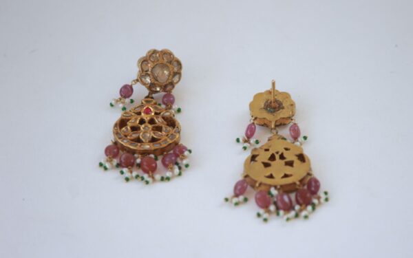 Vintage Earrings with Uncut Diamonds and Rubies and Pearls - Image 4