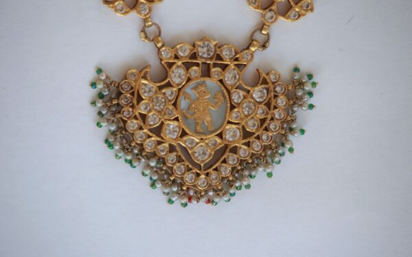 Old Kantha With Hanuman Ji Photo In Pendant and Ziron Stones - Image 3