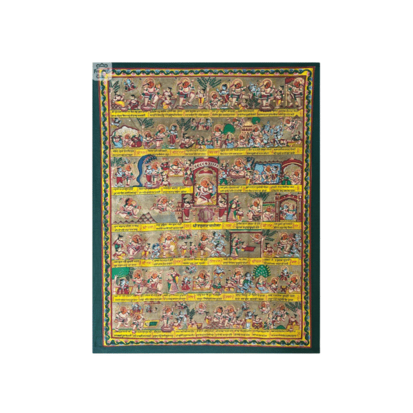 20th Century Handpainted Hanuman Chalisa Panel – 5x3 Ft Cloth Artwork with Natural Stone Colors