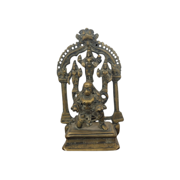 Antique South Indian Brass Idol of Hanuman with Lord Ram, Laxman & Sita