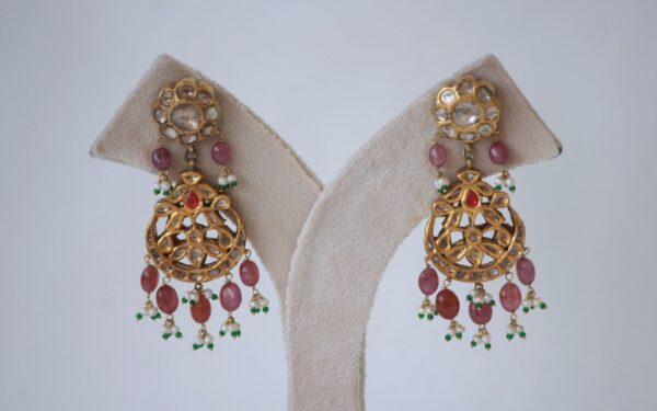 Vintage Earrings with Uncut Diamonds and Rubies and Pearls - Image 2
