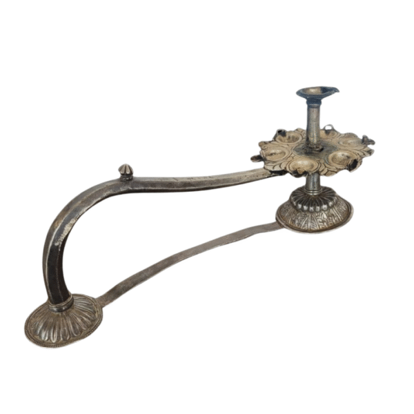 Antique Silver Aarti Lamp with Long Handle – 6 Wick Design