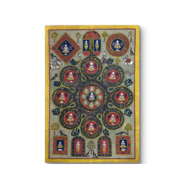 Vintage Jain Cosmic Diagram Panel – Hand-Painted Devotional Art (4x3 ft, 50–60 Years Old)
