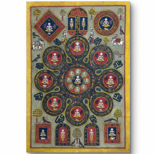 Vintage Jain Cosmic Diagram Panel – Hand-Painted Devotional Art (4x3 ft, 50–60 Years Old) - Image 2