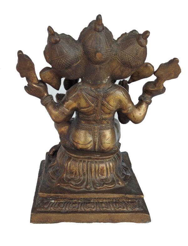 Three Face Ganesh Ji Statue Handmade Brass Metal Murti Sculpture - Image 3