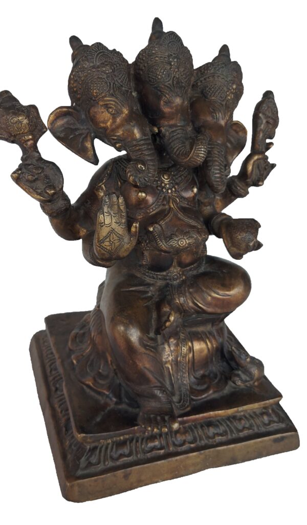 Three Face Ganesh Ji Statue Handmade Brass Metal Murti Sculpture - Image 2
