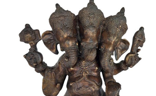 Three Face Ganesh Ji Statue Handmade Brass Metal Murti Sculpture - Image 5
