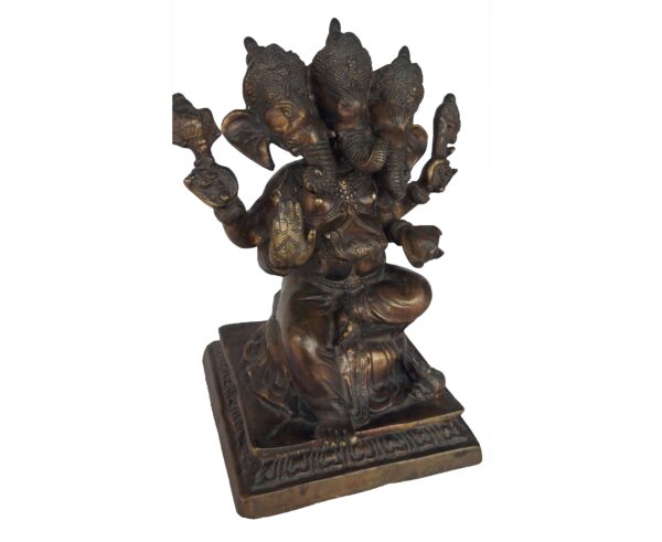 Three Face Ganesh Ji Statue Handmade Brass Metal Murti Sculpture