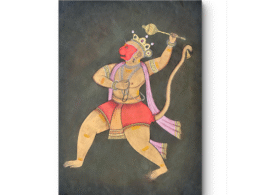 Vintage Veer Hanuman in Battle Posture – Traditional Rajasthani Pahari Style (c. early 2000s) on Paper - 3 x 2 ft