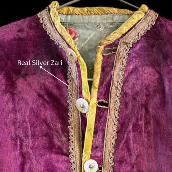 Antique Royal Velvet Coat with Real Silver Zari Work - Royal Textile - Image 4