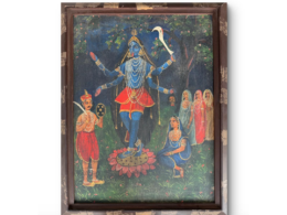 Early 20th Century Kalighat Painting of Goddess Kali, Bengal School (Canvas, 3 × 2 ft)